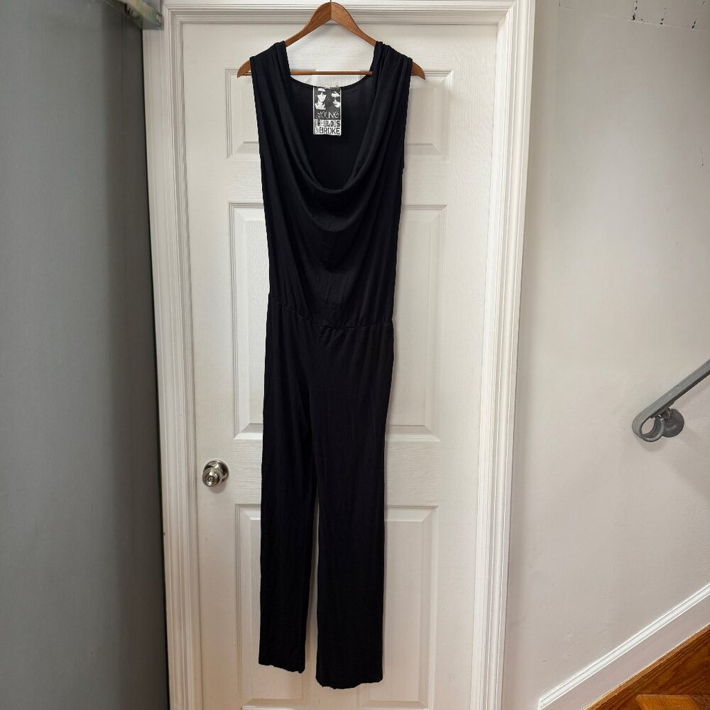 YOUNG FABULOUS AND BROKE Lisle Black stretchy modal blend Jumpsuit (over)size XS